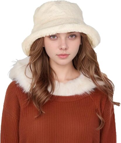 Manfnee Faux Fur Fur Winter Winter Bucket Hat للنساء قبعات دافئة غامضة. in Saudi Arabia