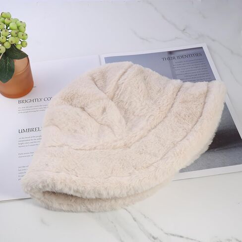 Manfnee Faux Fur Fur Winter Winter Bucket Hat للنساء قبعات دافئة غامضة. in Saudi Arabia