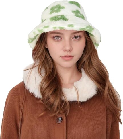 Manfnee Faux Fur Fur Winter Winter Bucket Hat للنساء قبعات دافئة غامضة. in Saudi Arabia