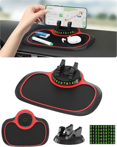 Estefanlo Multi-Functional Car Phone Holder with Temporary Parking Number, Universal Non-Slip Dash Phone Holder for Various Dashboards, Rotatable Cell Phone Car Holder for Men/Women Car Accessories in Kuwait
