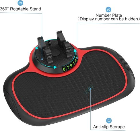 Estefanlo Multi-Functional Car Phone Holder with Temporary Parking Number, Universal Non-Slip Dash Phone Holder for Various Dashboards, Rotatable Cell Phone Car Holder for Men/Women Car Accessories in Kuwait