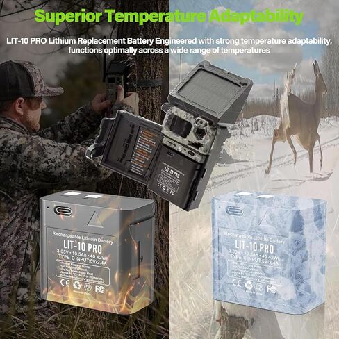 LIT-10 Pro 10500mAh 3.85V بطارية ليثيوم قابلة للشحن متوافقة مع كاميرا Trail Piont Trail Cameral LM2 Link-Micro-Micro-LTE ورابط الخلايا ، للصيد (تضمين كابل النوع C) in Kuwait