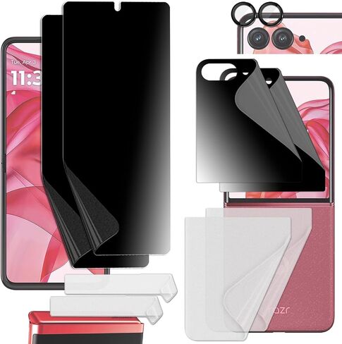 [2SET 9PCS] Motorola Moto Razr Plus 2024 Screen Protector [MattePrivacy TPU film 4pcs] [Clear TPU film 4pcs] [1 Tempered Glass Lens protector] with Hinge Protector Scratch Resistant HD [Perfect Fit for foldable Screen] KIKNKILIN in Saudi Arabia