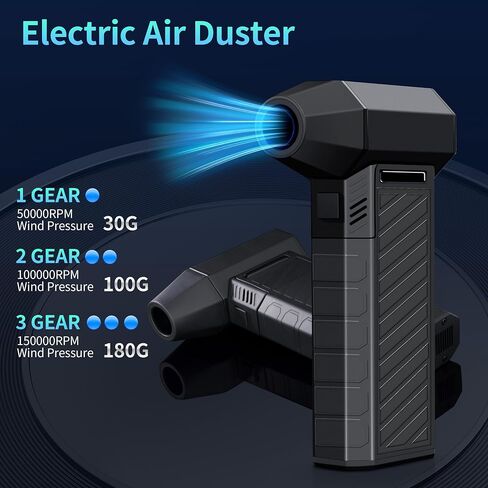 Compressed Air Duster,180000RPM Jet Dryer Blower,3 Gear Electric 5000 mAh Portable Air Duster,No Canned Air Camping Outside Compressed Air Can,Jet Fan for Car Dry,Keyboard Computer Cleaning,Air Bed in Saudi Arabia