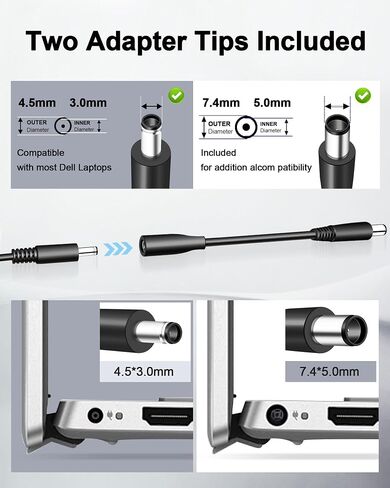 65W 4.5x3.0mm Charger for Dell inspiron 13 15 14 17 3000 5000 7000 2-in-1 Laptop 5559 5558 5555 OptiPlex 3000 3020 3040 Micro Charger with Replaceable Tips 7.4x5.0mm in Saudi Arabia
