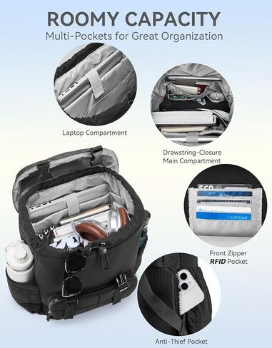 BOSTANTEN Women's Puffer Backpack, Versatile College Laptop Backpack with RFID Pocket, Water Resistant Casual Travel Daypack, Black in Saudi Arabia