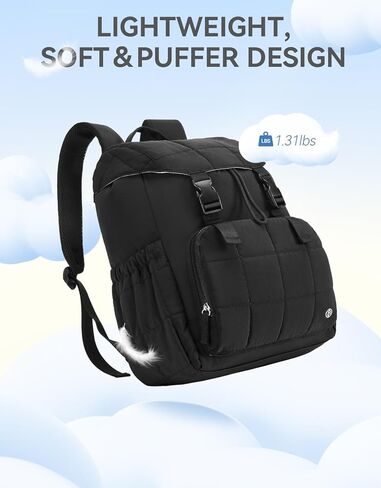 BOSTANTEN Women's Puffer Backpack, Versatile College Laptop Backpack with RFID Pocket, Water Resistant Casual Travel Daypack, Black in Saudi Arabia