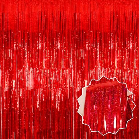 3 Pack Red Foil Fringe Curtains Backdrop, 3.28 x 8.2 Ft Metallic Streamers Tinsel Curtains Background for Photo Booth, Birthday, Christmas, Halloween, Thanksgiving, New Year Party Decorations in Saudi Arabia