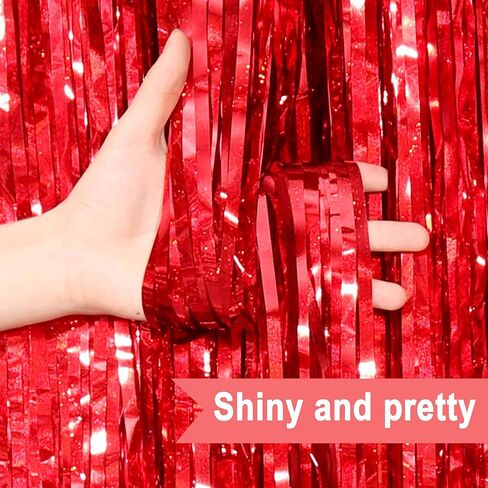 3 Pack Red Foil Fringe Curtains Backdrop, 3.28 x 8.2 Ft Metallic Streamers Tinsel Curtains Background for Photo Booth, Birthday, Christmas, Halloween, Thanksgiving, New Year Party Decorations in Saudi Arabia