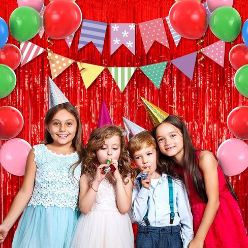 3 Pack Red Foil Fringe Curtains Backdrop, 3.28 x 8.2 Ft Metallic Streamers Tinsel Curtains Background for Photo Booth, Birthday, Christmas, Halloween, Thanksgiving, New Year Party Decorations in Saudi Arabia