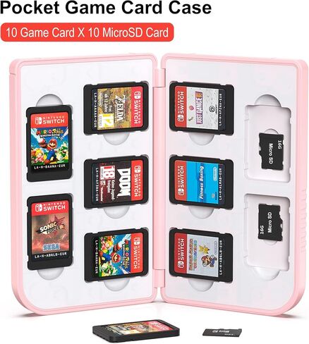 لعبة Leyu Smart Game Case لـ Nintendo Switch & Switch Lite ، وتخزين بطاقات لعبة Slot 10 و 10 Slot SD Card Protection و Slim and Portable (Pink) in Saudi Arabia