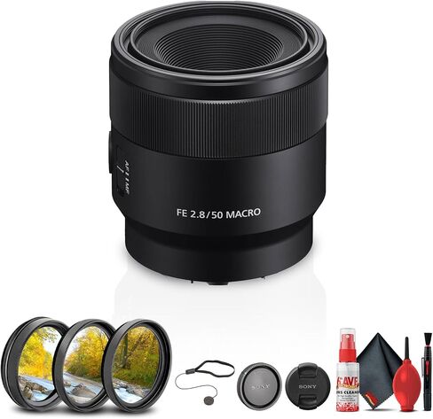Sony Fe 50mm F/2.8 Macro Lens (SEL50M28) + Cleaning Kit + Lens Filter Kit + Lens Cap (متجدد) in Saudi Arabia