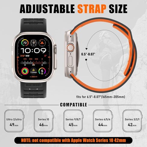 عصابات Hamile Sport متوافقة مع Apple Watch Ultra 2/Ultra Band ، عصابات Apple Watch للرجال 49 مم 45 مم 45 مم 44 مم 42 مم ، حزام سيليكون ناعم للتنفس المائي لـ IWatch Ultra Series 10 9 SE 8-1 in Kuwait