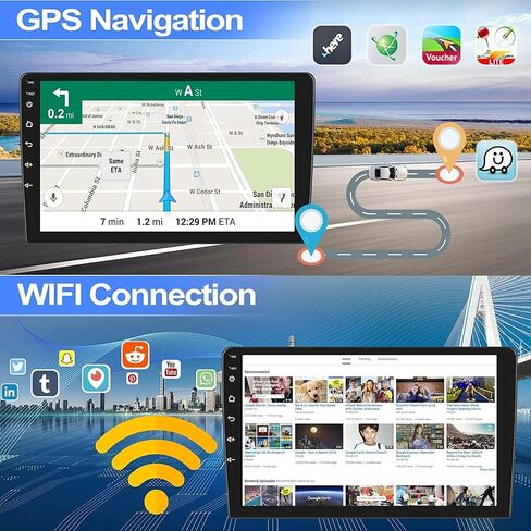 CAMECHO 2+64G 10.1" Rotatable Single Din Car Stereo with Wireless CarPlay Wireless Android Auto, Android 13 Radio Touchscreen Car Radio with Bluetooth, GPS, WiFi, Bluetooth, FM/RDS + Rear Camera + MIC in Saudi Arabia