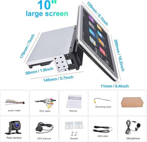 CAMECHO 2+64G 10.1" Rotatable Single Din Car Stereo with Wireless CarPlay Wireless Android Auto, Android 13 Radio Touchscreen Car Radio with Bluetooth, GPS, WiFi, Bluetooth, FM/RDS + Rear Camera + MIC in Saudi Arabia