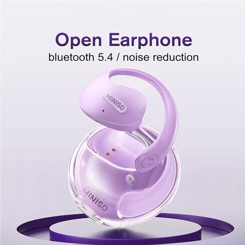 Miniso X15 Pro Open Open Ear Headphone Bluetooth 5.4 OWS معلقة سماعات أذن لاسلكية مع earhooks IPX5 مقاومة للماء يركض سبورت بلوتوث لركض ، القيادة الآمنة ، العمل الأرجواني （no ai）） in Kuwait