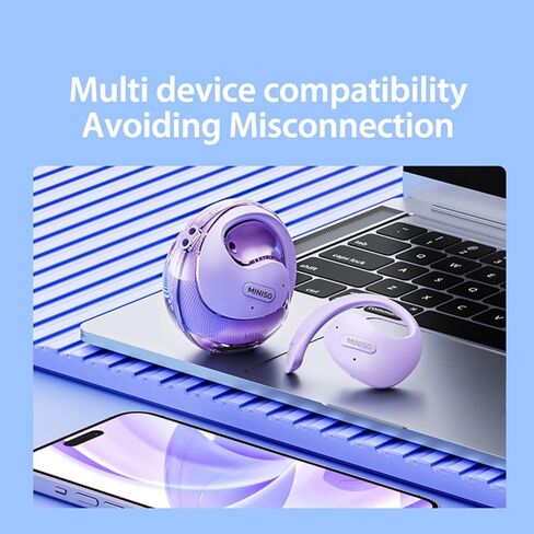 Miniso X15 Pro Open Open Ear Headphone Bluetooth 5.4 OWS معلقة سماعات أذن لاسلكية مع earhooks IPX5 مقاومة للماء يركض سبورت بلوتوث لركض ، القيادة الآمنة ، العمل الأرجواني （no ai）） in Kuwait