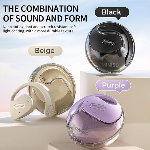 Miniso X15 Pro Open Open Ear Headphone Bluetooth 5.4 OWS معلقة سماعات أذن لاسلكية مع earhooks IPX5 مقاومة للماء يركض سبورت بلوتوث لركض ، القيادة الآمنة ، العمل الأرجواني （no ai）） in Kuwait