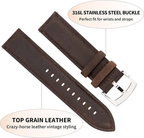 Leather Watch Bands Quick Release, Vintage Elegant Top Grain Leather Watch Band Straps Replacement for Men and Women, Watch and Smartwatch, Choice of Width - 18mm 19mm 20mm 21mm 22mm in Kuwait
