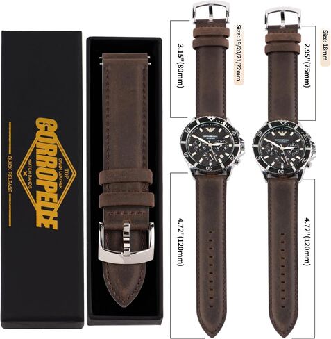 Leather Watch Bands Quick Release, Vintage Elegant Top Grain Leather Watch Band Straps Replacement for Men and Women, Watch and Smartwatch, Choice of Width - 18mm 19mm 20mm 21mm 22mm in Kuwait