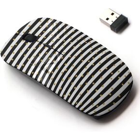 2.4G Wireless Mouse with Cute Pattern Design for All Laptops and Desktops with Nano Receiver - Black White Stripes Gold Circles
