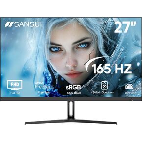 SANSUI 27 inch Gaming Monitor 165Hz 1ms Computer Monitor with Built-in Speakers FHD 1080P Adaptive Sync 100% sRGB DPx1 HDMIx2 Ports VESA Compatible, Tilt Adjustable(ES-G27F2FK HDMI Cable Included)