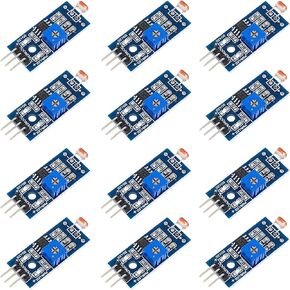 12Pcs Photoresistor Light Sensor 3Pin 3.3V-5V 5MM LDR LM393 Compatible with for Digital Light Detection and Analog Photosensitive Sensor Module for Arduino