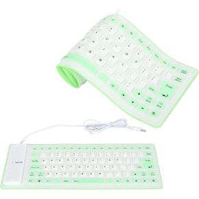 Silicone Keyboard, Foldable Flexible Keyboard USB Wired Gaming Keyboard, 85 Keys, Fully Sealed Design, Roll-up Silent Soft Keyboard, Waterproof, Dustproof for PC Notebook Laptop(Green)