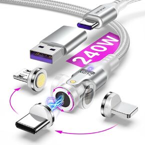 PD 240W Magnetic USB C Charging Cable(1Pack, 6ft), 360°&180° Rotation Magnetic Charging Cable/USB C to USB C Fast Charging Cable/Magnetic Phone Charger for Phone15, Ma-Book, Pad, Samsung Galaxy Series