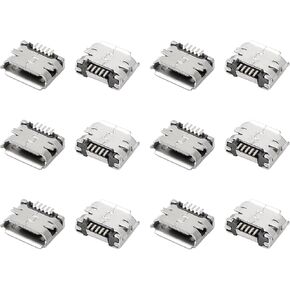 uxcell 12 Pcs Micro USB Type B Female Connector 180 Degree 5-Pin Micro USB Connector Socket SMT Solder Connector