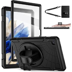 Galaxy Tab A8 Case,for Samsung Galaxy Tab A8 10.5'' 2022 with Screen Protector 360 Rotating Hand Strap&Stand, Drop-Proof Case for Galaxy Tab A8 SM-X200/X205/X207, Black