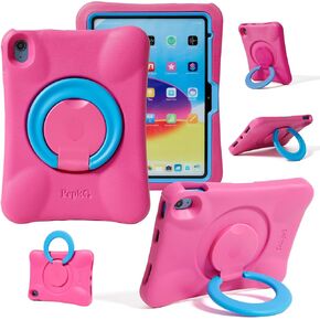 NLR FUN Kids Case for iPad, Shockproof Cover for 11-inch iPad Air M2 (2024), 11" Lightweight Full Body Protective Case with Foldable Handle/Stand (Pink+Blue)