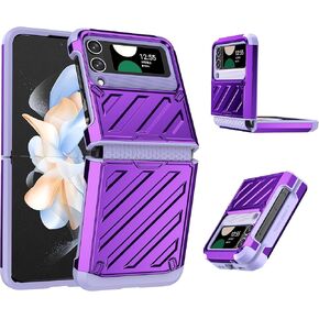Compatible with Samsung Galaxy Z Flip 4 5G 2022 Phone Case Heavy Duty Slim Rubber Protective Hard PC Anti-Slip Hybrid Shockproof ZFlip4 Z4 Flip4 4Z Cover for Cell Accessories Women Men Purple