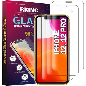 RKINC Screen Protector [3-Pack] for iPhone 12 / iPhone 12 Pro 6.1-Inch, Tempered Glass Film Screen Protector, 0.33mm [LifetimeWarranty][Bubble-Free][Anti-Scratch][Anti-Shatter]