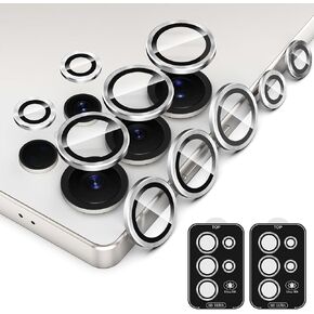 Simpeak 2Pack Camera Lens Protector Compatible with Samsung Galaxy S25 Ultra 2025, Individual 9H Tempered Glass Camera Metal Case for S25 Ultra [Installation Tray],Silver