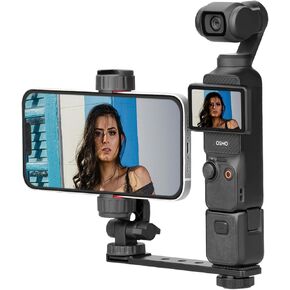 Pocket 3 Phone Holder Mount, Metal Expansion Adapter Phone Clip with 1/4" Screw and Cold Shoe for DJI Osmo Pocket 3 Creator Combo Accessories - Can be Used with Tripod Selfie Stick