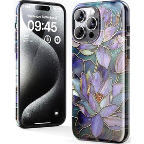 for iPhone 16e Case - Wireless Charging Compatible - Dual-Layer Hard Shell + Silicone Cover - Shockproof Protective Phone Case with Stylish Designs for Women - Abstract Lotus