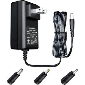 UL Listed 12V 1A 6ft Power Supply Adapter,100-240V 50/60Hz AC to DC 12V 1000mA 12W 5.5mm*2.1mm Universal Wall Charger with DC Connectors 5.5 * 2.5mm/3.5 * 1.35mm/4.0 * 1.7mm, Center Positive