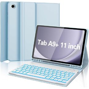 Keyboard Case for Samsung Galaxy Tab A9 Plus 5G 11 inch 2023 (SM-X210/X216/X218), Backlit Detachable （Blue）