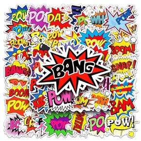 50 PCS Superhero Sign Cutout Stickers for Kids Superhero Party Stickers Surprise Stickers for Gift BOOM WOW BANG POW OMG Stickers for Water Bottles Loptop Christmas Birthday Party