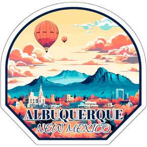 Albuquerque New Mexico Sticker Travel Weatherproof Souvenir Decal Vinyl Small Waterproof for Water Bottle Mug Passport Notebook Laptop Computer Phone Car Stickers Size - 4"×4"