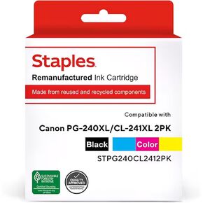 STAPLES Remanufactured High Yield Ink Replacement for Canon PG-240XL/CL-241XL, Compatible Canon Inkjet Printer Models
