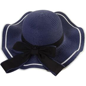Women's Wide Brim Straw Hat, Summer Beach Sun Protection Hat Floppy Hat with Bowknot