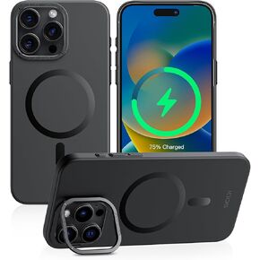 SODI for iPhone 15 Pro Max Case, Fit Wireless Accessory, Magnetic Phone Case with Built-in Camera Stash Stand, Shockproof & Scratch-Resistant Back Cover Kickstand for iPhone 15 Pro Max 6.7" Black