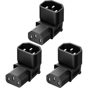 [3PACK] IEC 320 C14 to C13 Right Angle AC Adapter, IEC 3Pole Male to Female 90Degree Up Angle AC Converter, C14 to C13 Up Angle AC Adapter, Black Color