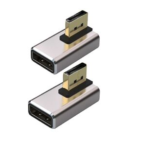 DisplayPort 8K@60Hz Coupler, DisplayPort 1.4 Version Male to Female Extension Adapter Extender Connector, 90 Degree Left + Right Angle, 2 Pack, Aluminum Alloy, 24K Gold-Plate