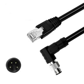 M8 4-Pin Male A Coding to RJ45 Male Connector, High-Flex Compatible Sensor Ethernet Black Cable 1 Meters
