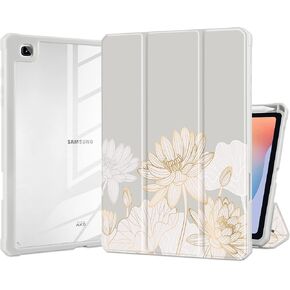 Batianda Hybrid Case for Samsung Galaxy Tab S6 Lite 10.4 inch 2022/2020 Model (SM-P610/P613/P615/P619) with S Pen Holder Shockproof Cover with Clear Back Shell TPU Bumper Auto Sleep/Wake, Golden Lotus