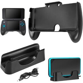 Charging Dock Compatible New 2DS XL with Hand Grip, AFUNTA Charging Station Cradle Stand With Mini USB Cable and Plastic Handle Compatible 2017 2DS LL - Black