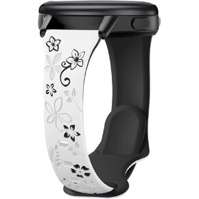 Flower Engraved Slim Silicone Watch Bands Compatible with Garmin Vivoactive 5 /Vivoactive 3, 20mm Thin Sport Soft Strap for Garmin Venu 2 Plus/Venu Sq/Venu/Forerunner 165/55/245 Music Women